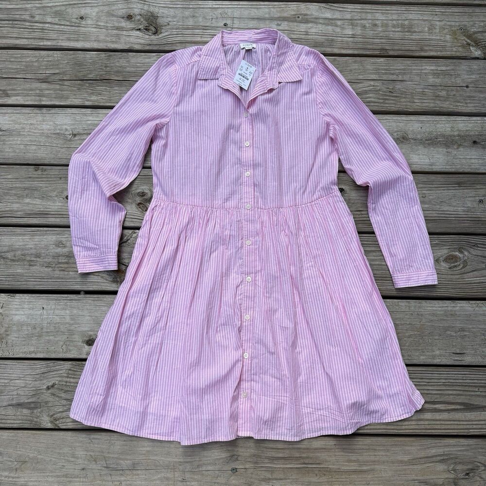 J.Crew Women's Size 4 Pink White Stripe Shirt Dress Long Sleeve NWT